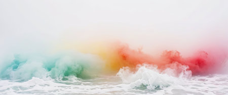 Colorful smokes forming dynamic waves in air, positivity and happy abstract banner mockupの素材