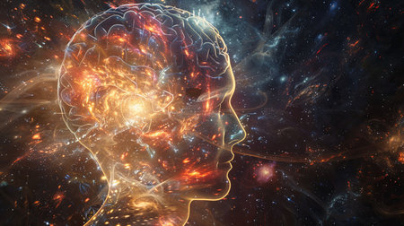 Cosmic Brain A Glowing Profile of Inspiration and Empowerment in the Infinite Universeの素材