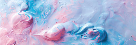 The artwork features a mesmerizing blend of pastel pink and blue colors swirling together, creating a harmonious and calming visual experience. The soft gray background enhances the vibrant hues, evoking a sense of minimalist luxury that invites contemplation and appreciation of abstract beauty.の素材