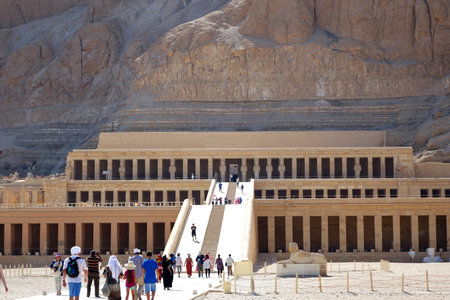 Deir el-Bahri, Egypt - July 08, 2017 Exploring the Ancient Ruins of Hatshepsut Mortuary Temple in Deir El Bahri Egyptのeditorial素材