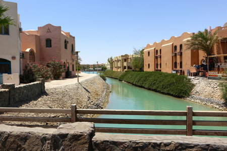 El Gouna, Egypt - July 09, 2017 - Discover the Beautiful Canals and Modern Architecture of El Gouna Resort in the Red Sea Egyptのeditorial素材