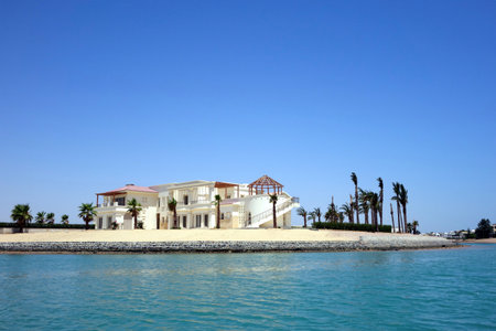 El Gouna, Egypt - July 09, 2017 - Nubian Villas Along the Serene Beaches of El Gouna Resort in Egypt by the Red Seaのeditorial素材