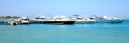 El Gouna, Egypt - July 09, 2017 Yachts Docked at the Pier in the Red Sea El Gouna Resort During Sunny Weatherのeditorial素材