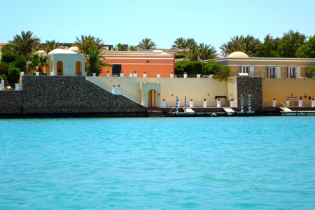 El Gouna, Egypt - July 09, 2017 - Nubian Style Villas and Serene Beaches at El Gouna Resort by the Red Sea in Egyptのeditorial素材
