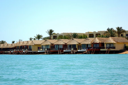 El Gouna, Egypt - July 09, 2017 - Seaside Bungalow Resort With Thatched Roofs at El Gouna, Red Sea in Egyptのeditorial素材
