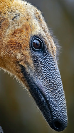 A vulture gazes curiously, showing its detailed feathers and textured beak. The animal is positioned in a natural environment, highlighting its striking features.の素材