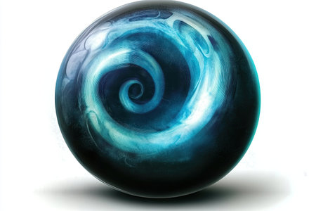 The artwork features a captivating orb swirling with luminous blue light, representing powerful magical energy in a dark fantasy setting.の素材
