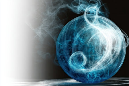 A glowing orb of radiant blue light swirls with magical energy, casting an enchanting glow in darkness.の素材