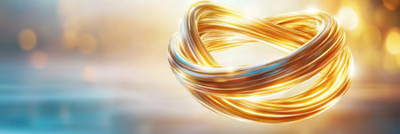 Suspended in an enchanting dark void, a radiant MÃ¶bius strip emits a mesmerizing glow, inviting wonder and curiosity.の素材