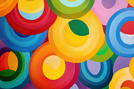 A colorful display of intersecting circles merges with Euler's identity, creating a striking visual contrast.の素材