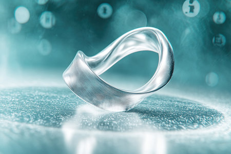 A Mobius strip is featured prominently, showing its unique surface with arrows and mathematical symbols around it.の素材