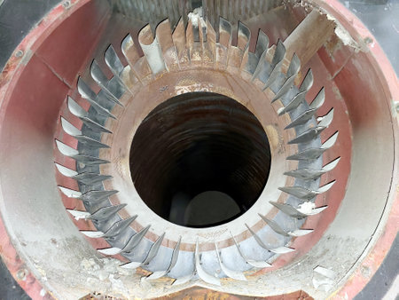 Close-up of gas burner parts reveals the complexity of engineering involved in creating efficient heating solutions. The precision of each component is evident.の写真素材