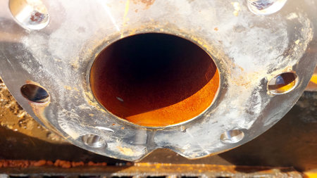 The pipe, cleaned thoroughly of internal deposits, showcases a smooth surface that enhances material flow and ensures effective operation during industrial processes.の写真素材