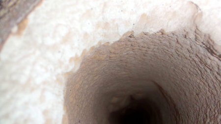 A close view of a pipe showcasing a robust layer of limestone within. The geological structure...