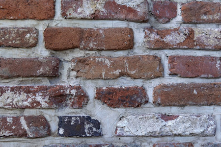 Old wall with ancient crumbling brickwork, you can see the structure of the bricks, abstract...