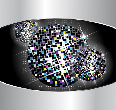 Vector disco balls on black backgroundのイラスト素材