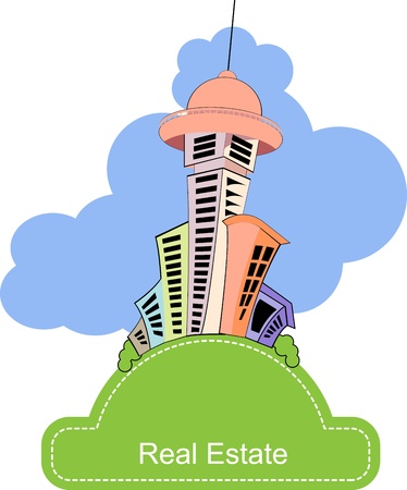 buildings drawn with clouds and place for textのイラスト素材