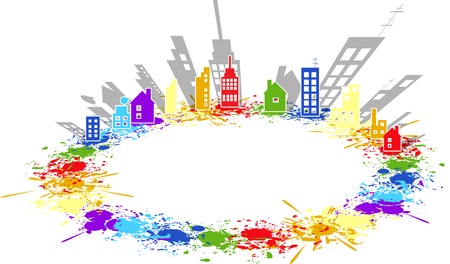 Color city paint splashes for real estate backgroundのイラスト素材