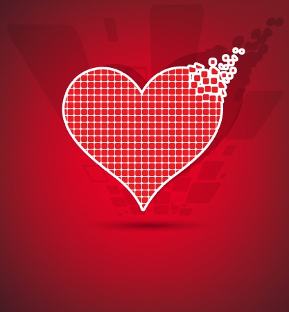 Abstract red pixel heart mosaic backgroundのイラスト素材