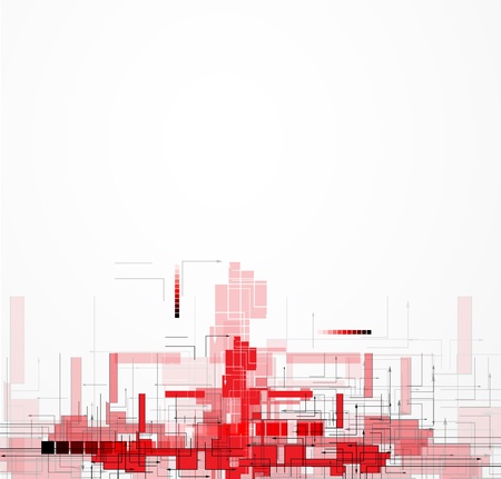 Abstract red Technology circuit background vector city illustrationのイラスト素材