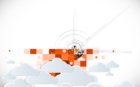 Model of Integration technology with cloud in the sky. Best ideas for Business presentationのイラスト素材