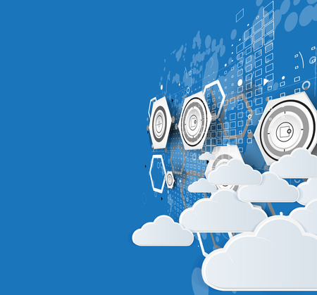 Model of Integration technology with cloud in the sky. Best ideas for Business presentationのイラスト素材
