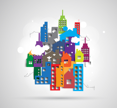 Building and real estate city illustration. Abstract background for business presentation, sale, rentのイラスト素材