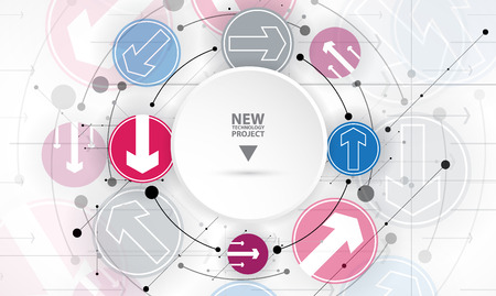 Flow of arrows. Imagination of business or technology process. Vector futuristic  background with great idea for presentationのイラスト素材