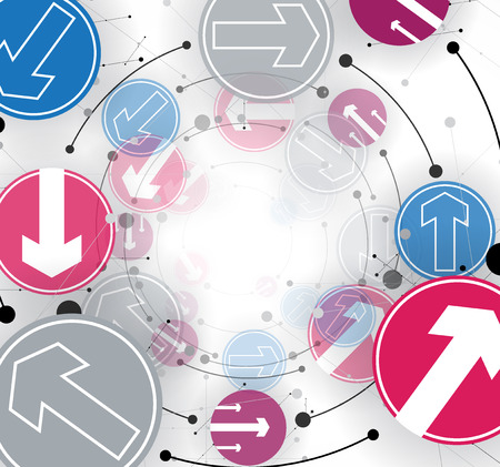 Flow of arrows. Imagination of business or technology process. Vector futuristic  background with great idea for presentationのイラスト素材
