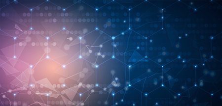 Neural network concept. Connected cells with links. High technology process. Abstract futuristic...