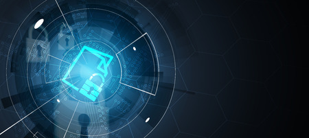 Cybersecurity and information or network protection. Future cyber technology web services for business and internet projectのイラスト素材