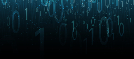 Bytes of binary code run through network. Abstract futuristic syberspace. Modern Technology backgroundのイラスト素材