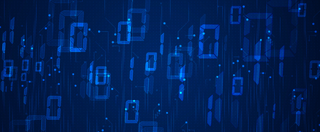 Bytes of binary code run through network. Abstract futuristic syberspace. Modern Technology backgroundのイラスト素材