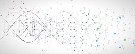 Abstract DNA technology. Science medical concept. Futuristic background.  Wireframe molecules structureのイラスト素材
