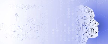 Abstract artificial intelligence DNA technology. Science and social concept.  Futuristic connection structure with cell backgroundのイラスト素材