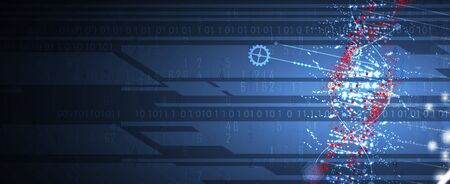 Abstract artificial intelligence DNA technology. Science and social concept.  Futuristic connection structure with cell backgroundのイラスト素材