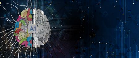 Quantum processing. Deep learning artificial intelligence. Future new technology  for business or science presentation. Vector backgroundのイラスト素材