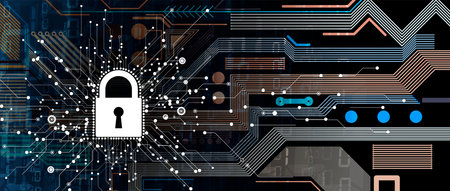 internet digital syber security technology concept for business background. Lock on circuit board