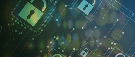 internet digital syber security technology concept for business background. Lock on circuit board