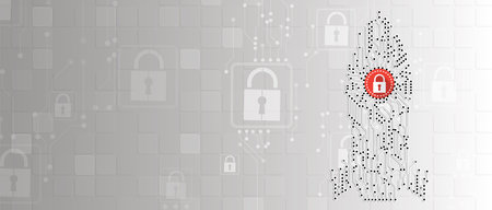 internet digital syber security technology concept for business background. Lock on circuit board