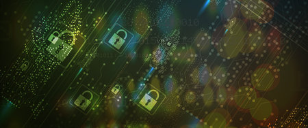 internet digital syber security technology concept for business background. Lock on circuit board