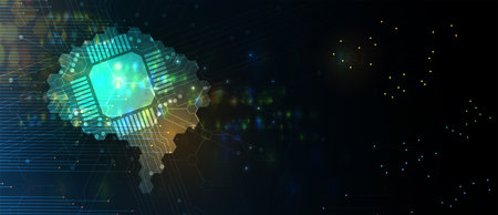 Abstract Artificial intelligence. Cloud computing. Machine learning. Technology web background....