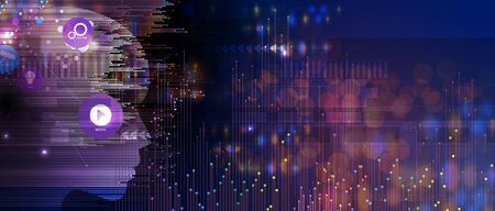 Abstract Artificial intelligence. Cloud computing. Machine learning. Technology web background. Virtual concept futuristic backgroundのイラスト素材