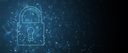 internet digital syber security technology concept for business background. Lock on circuit board