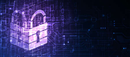 internet digital syber security technology concept for business background. Lock on circuit boardのイラスト素材