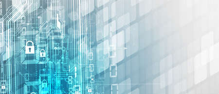 internet digital syber security technology concept for business background. Lock on circuit boardのイラスト素材