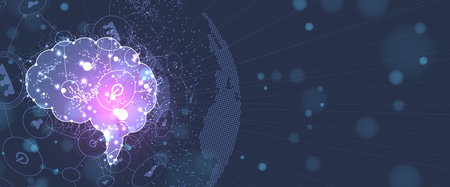 Abstract Artificial intelligence. Cloud computing. Machine learning. Technology web background....