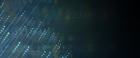 Quantum processing. Deep learning artificial intelligence. Future new technology  for business or science presentation. Vector backgroundのイラスト素材