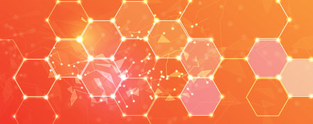 Quantum processing. Deep learning artificial intelligence. Future new technology  for business or science presentation. Vector backgroundのイラスト素材