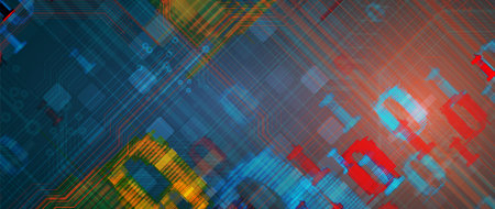 Bytes of binary code run through network. Abstract futuristic cyberspace. Modern Technology...